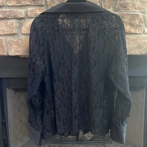 K Woman black see through long sleeve jacket with sequin. Size 20WP - Picture 2 of 11